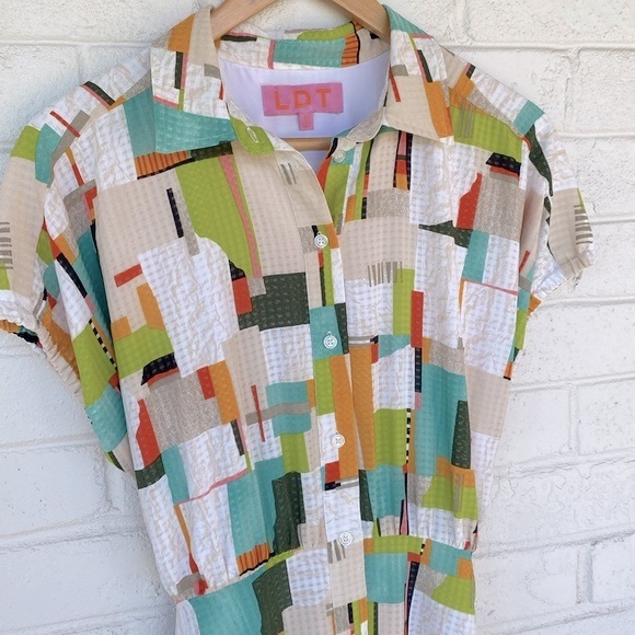 LDT Darcy Patch Print Point Collar Cap Sleeve Maxi Shirt Dress - Picture 5 of 12